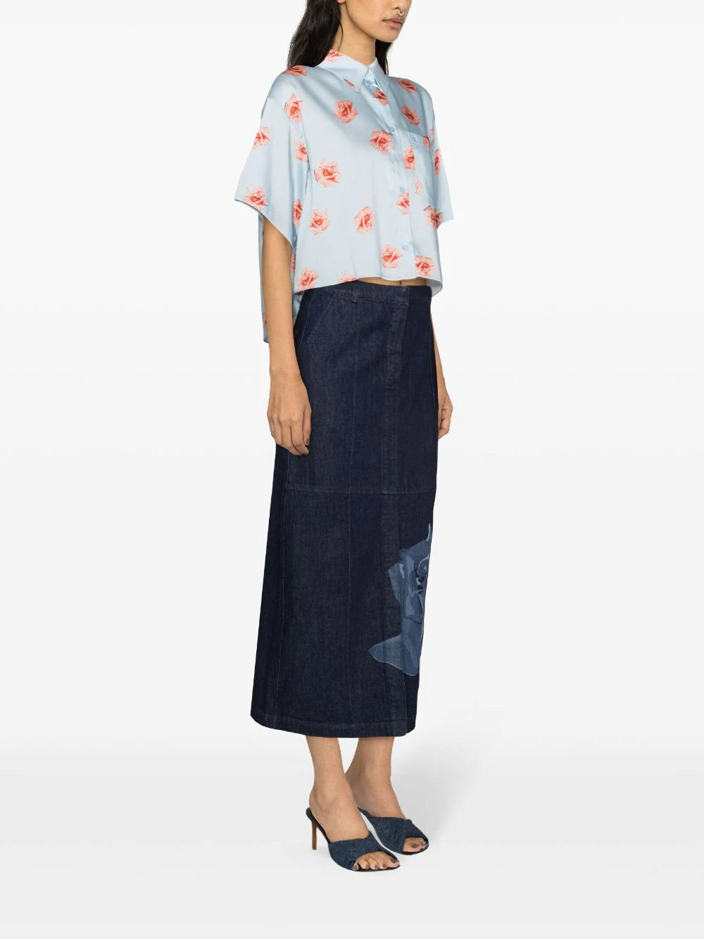 KENZO 'kenzo rose' cropped dropped shoulders shirt Shopping Online