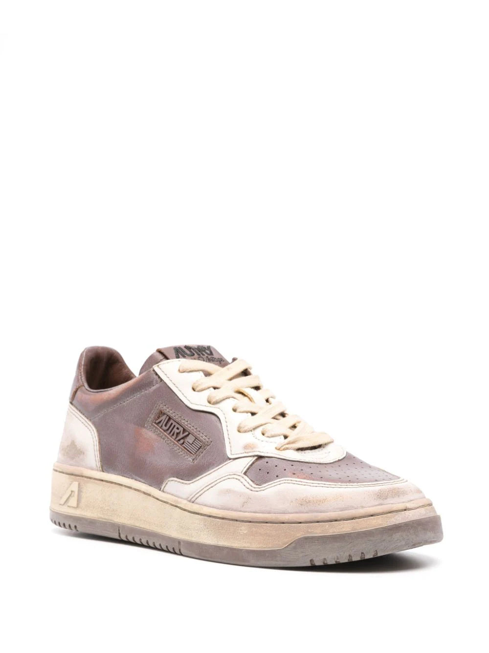 AUTRY Super vintage low sneakers in white leather and mud patridge Esporta salva