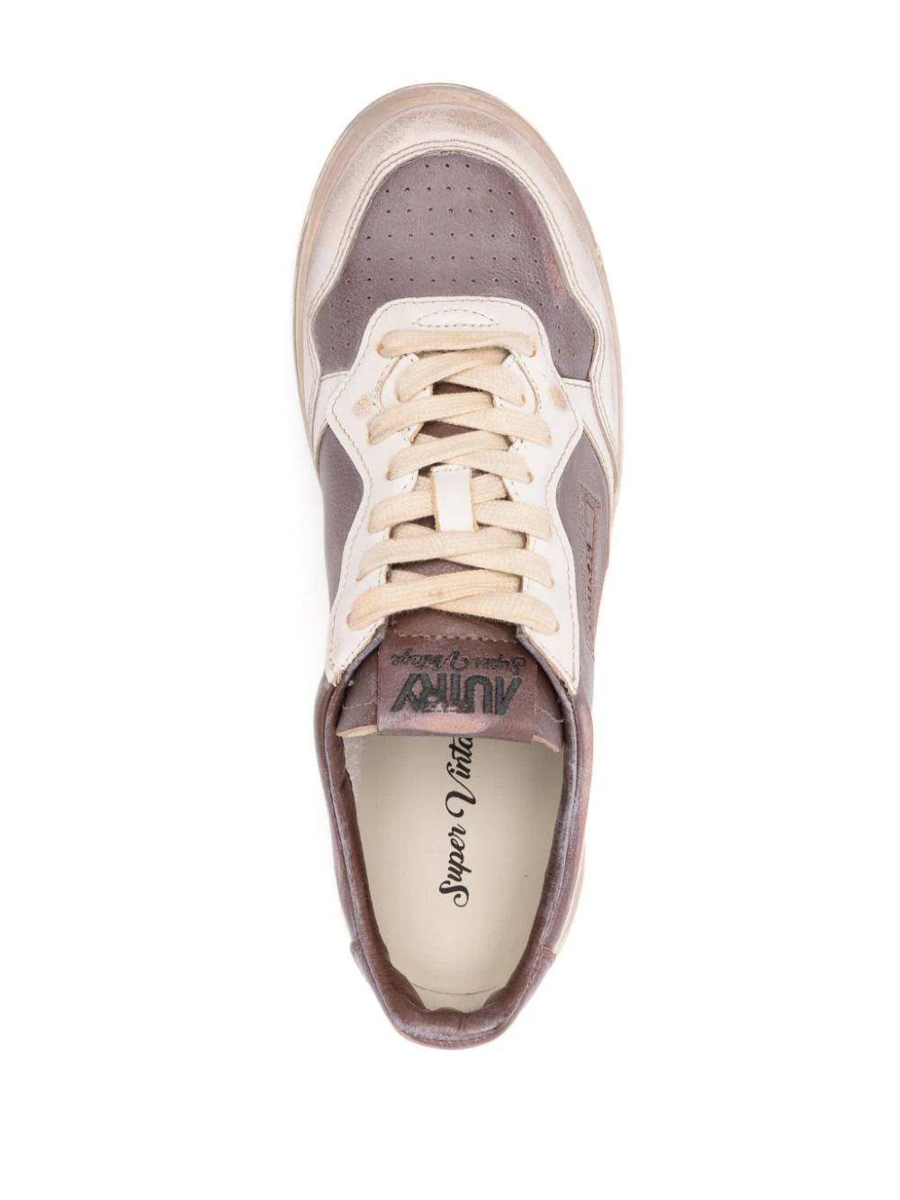 AUTRY Super vintage low sneakers in white leather and mud patridge Esporta salva