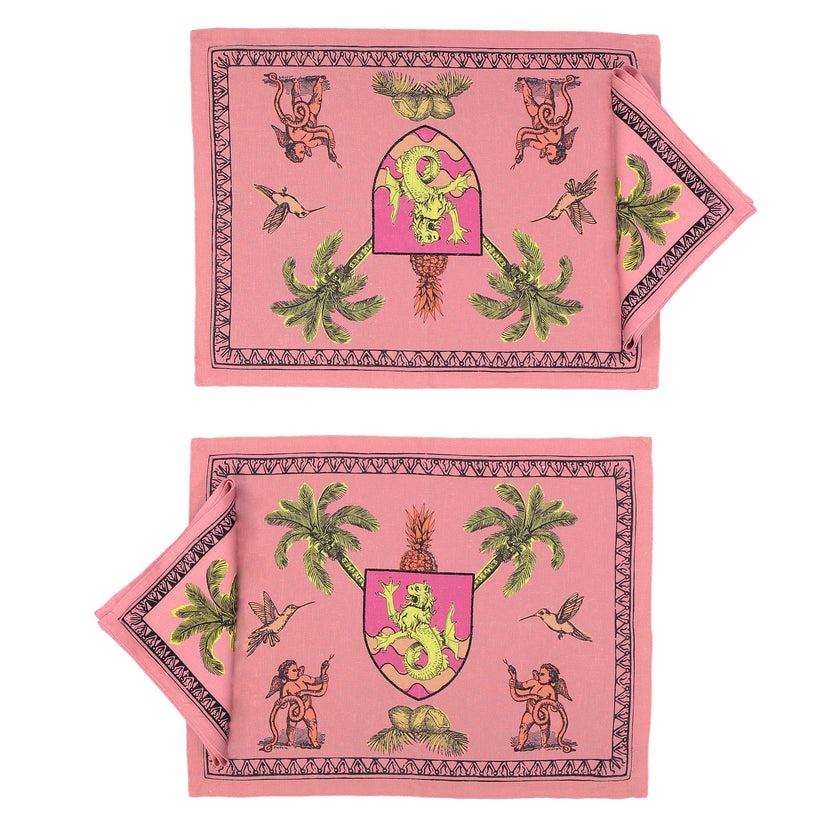 Sans Tabù Tovagliette Americane rosa in lino grezzo & 2 tovaglioli - Pop of Arms Promozione
