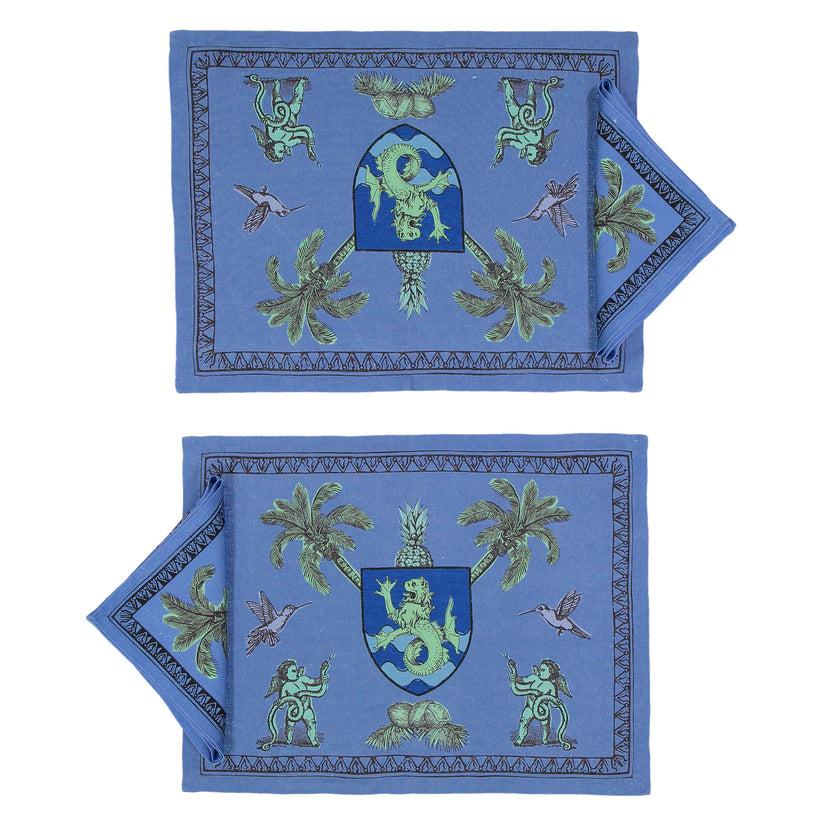 Sans Tabù Tovagliette Americane Blu in lino grezzo & 2 tovaglioli - Pop of Arms Pezzi Unici