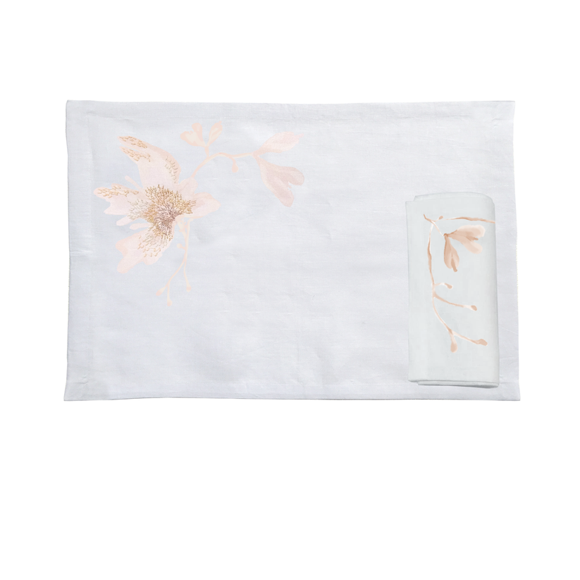 Sans Tabù Tovagliette Americane in lino grezzo & 2 tovaglioli - Peach Blossom Sottocosto