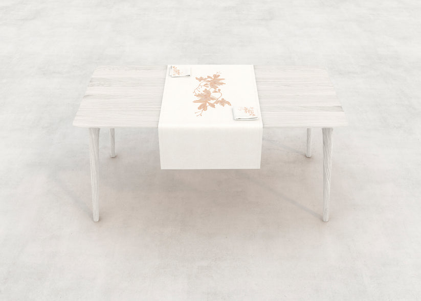 Sans Tabù Runner in lino grezzo ricamato & 2 tovaglioli - Peach Blossom Convenienza