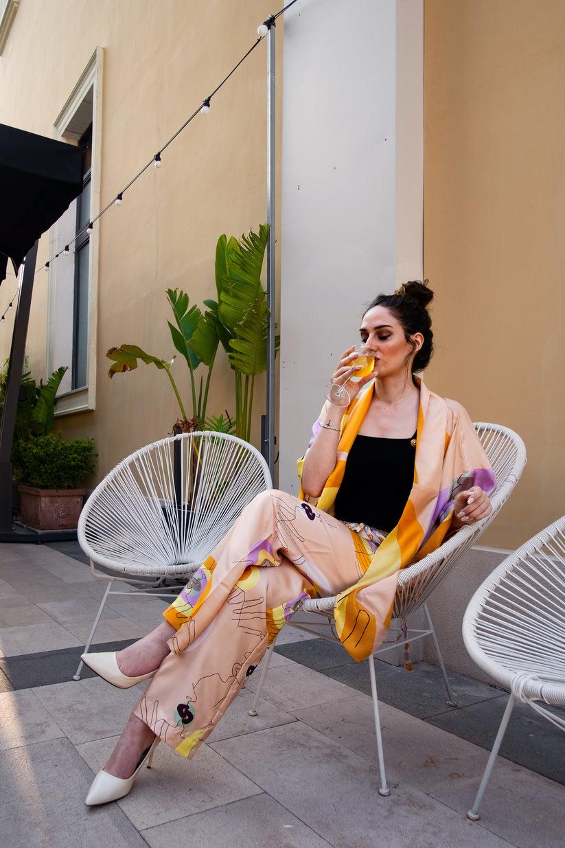 Sans Tabù Kimono corto pura seta manica lunga "Il bacio" – Nude Moda