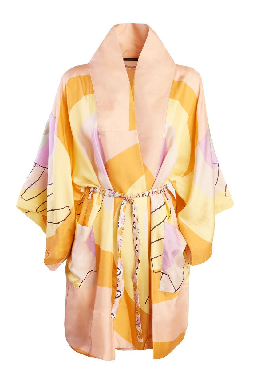 Sans Tabù Kimono corto pura seta manica lunga "Il bacio" – Nude Moda