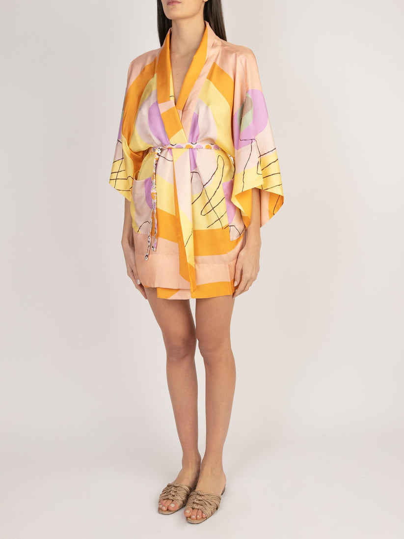 Sans Tabù Kimono corto pura seta manica lunga "Il bacio" – Nude Moda