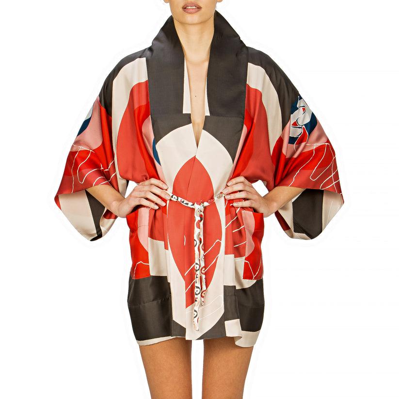 Sans Tabù Kimono corto pura seta manica lunga "Il bacio" – Steel Sconto di tempo limitato
