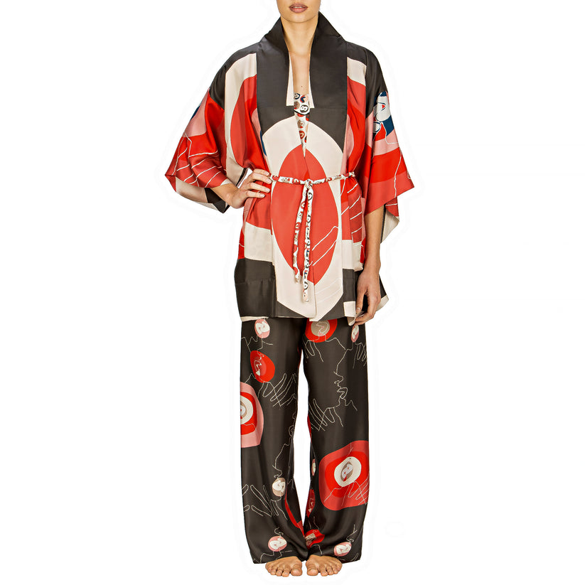 Sans Tabù Kimono corto pura seta manica lunga "Il bacio" – Steel Sconto di tempo limitato