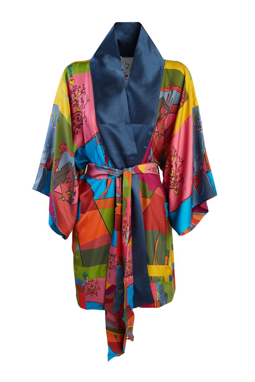 Sans Tabù Kimono corto pura seta manica lunga “Specchio Delle Mie Brame” - Dark Rose Offerta speciale