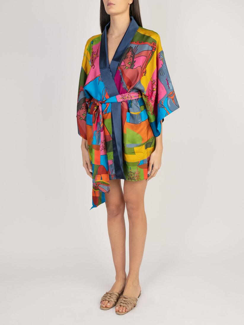 Sans Tabù Kimono corto pura seta manica lunga “Specchio Delle Mie Brame” - Dark Rose Offerta speciale