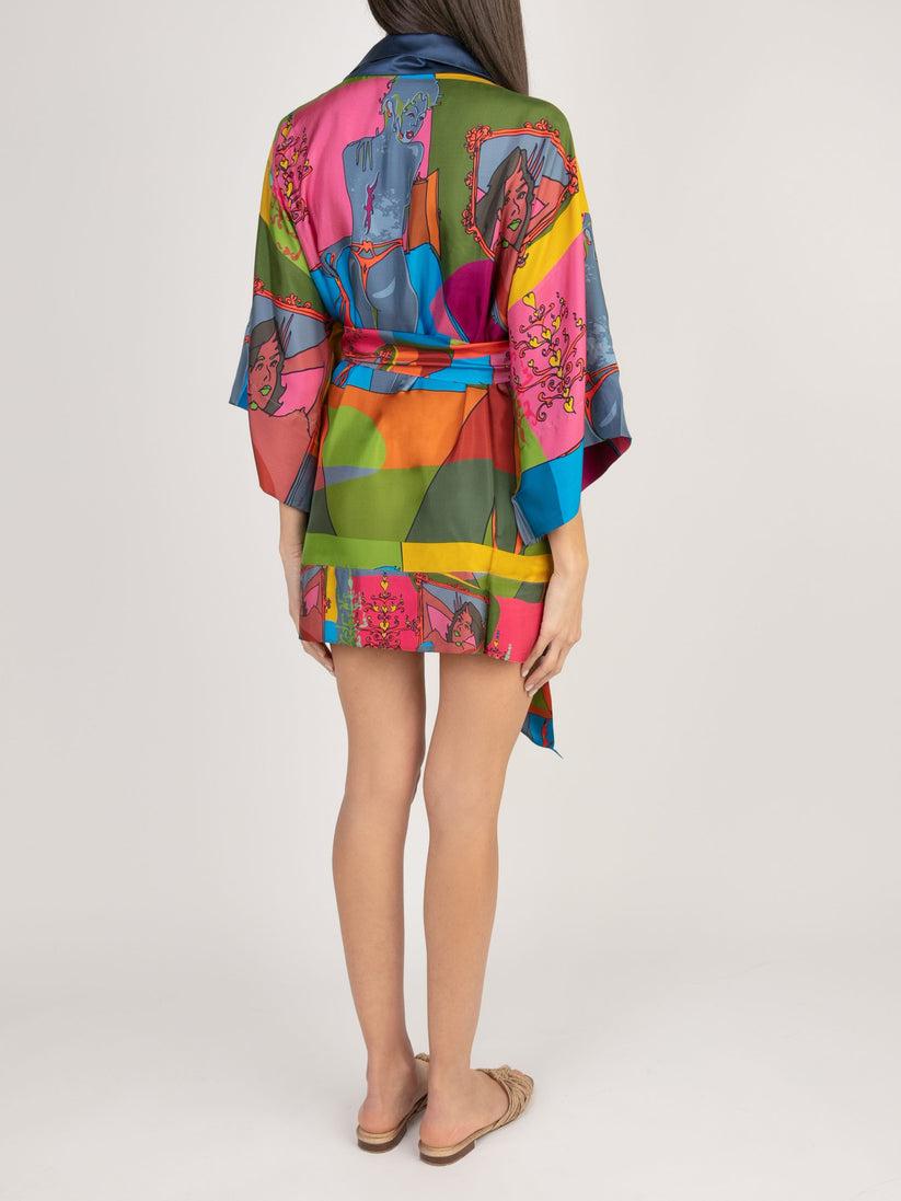 Sans Tabù Kimono corto pura seta manica lunga “Specchio Delle Mie Brame” - Dark Rose Offerta speciale