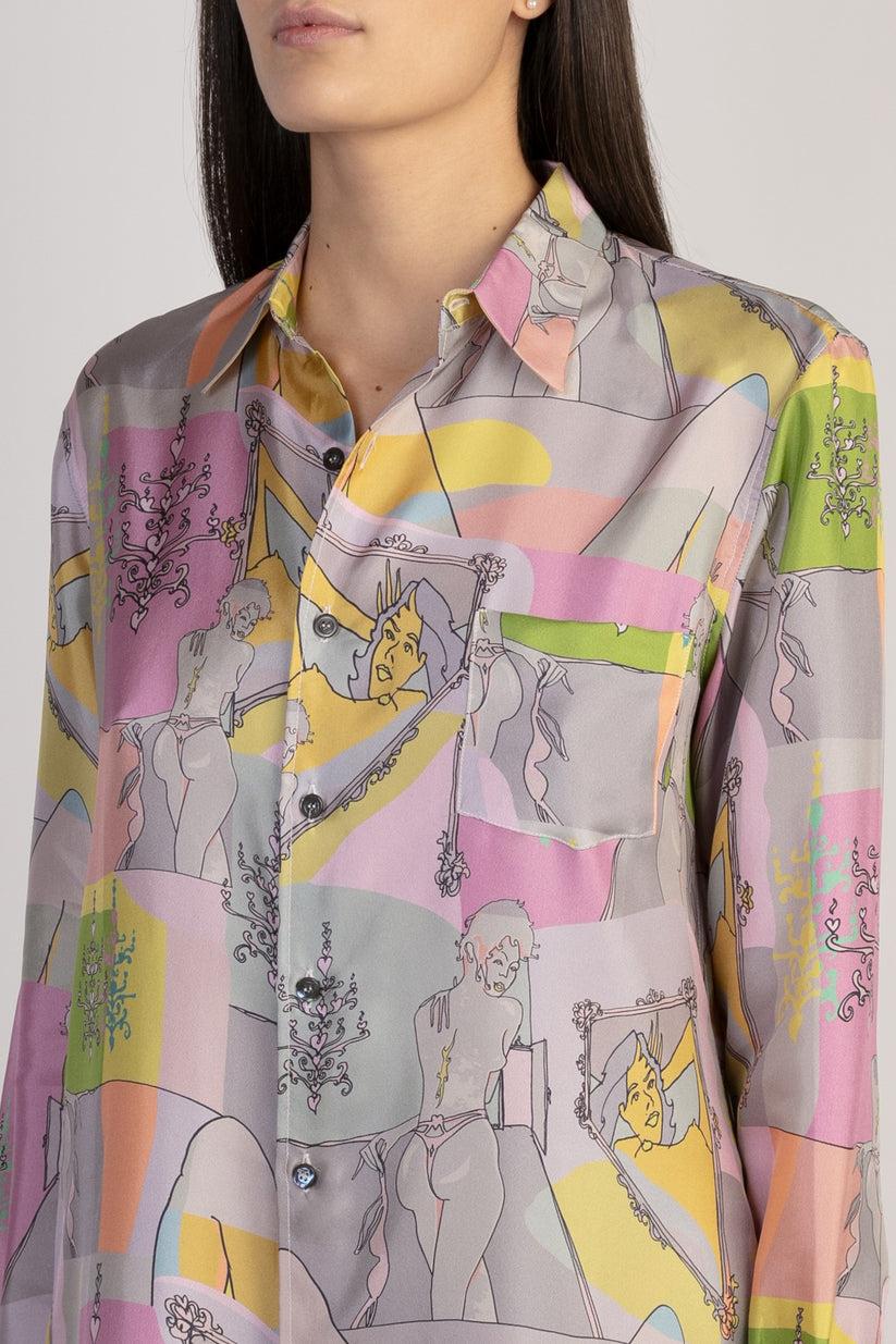 Sans Tabù Camicia in pura seta a maniche lunghe “Specchio Delle Mie Brame”- Rose Ultimo giorno