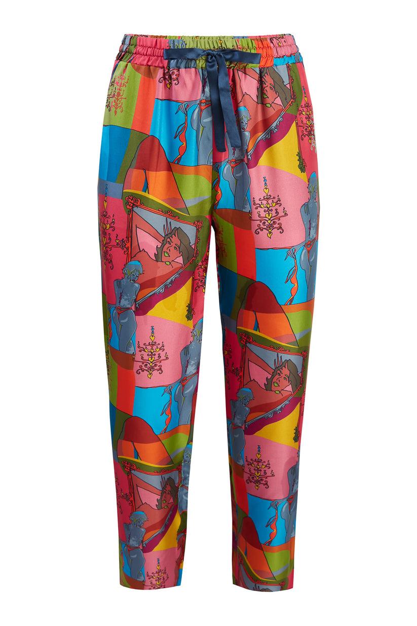 Sans Tabù Pantaloni lunghi in pura seta “Specchio delle mie brame” - Dark Rose Offerta speciale della fabbrica