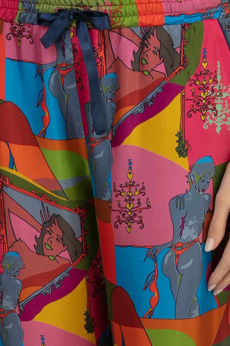 Sans Tabù Pantaloni lunghi in pura seta “Specchio delle mie brame” - Dark Rose Offerta speciale della fabbrica