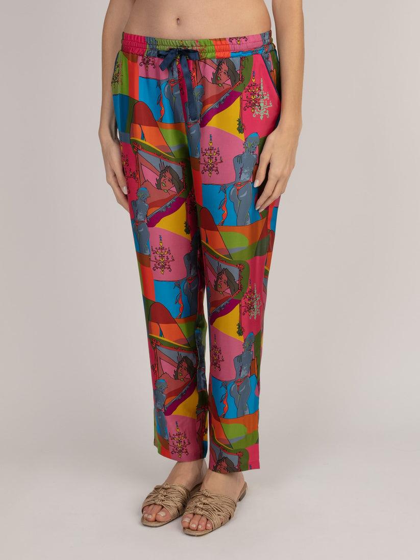 Sans Tabù Pantaloni lunghi in pura seta “Specchio delle mie brame” - Dark Rose Offerta speciale della fabbrica