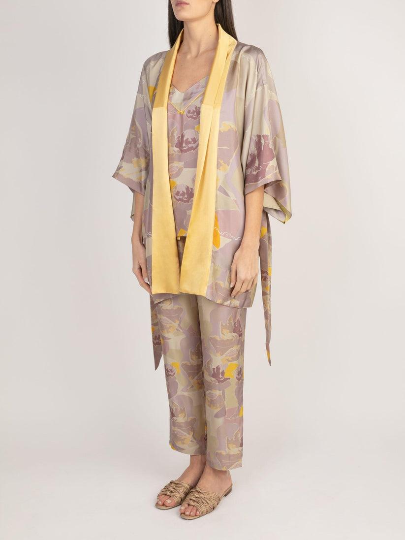 Sans Tabù Kimono corto in pura seta manica lunga "Pillow Talk" - Dawn Super sconto