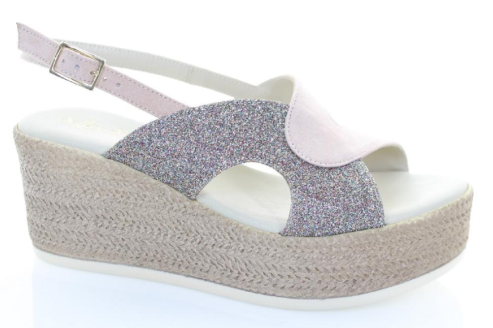 Soffice Sogno Sandalo in pelle e tessuto glitter Promozione