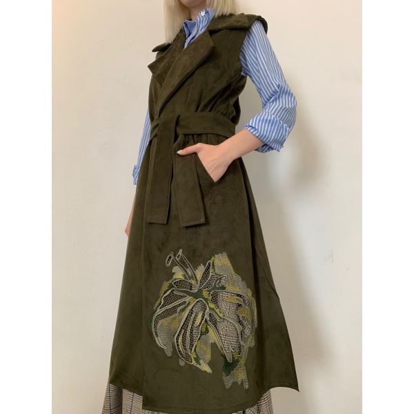 Stella Jean GILET LUNGO CON RICAMO FIORE Qualità