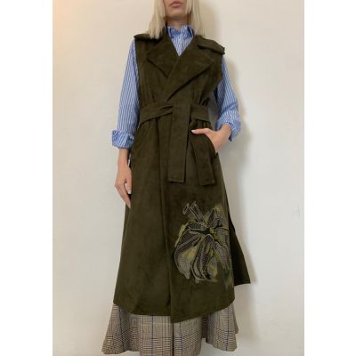 Stella Jean GILET LUNGO CON RICAMO FIORE Qualità