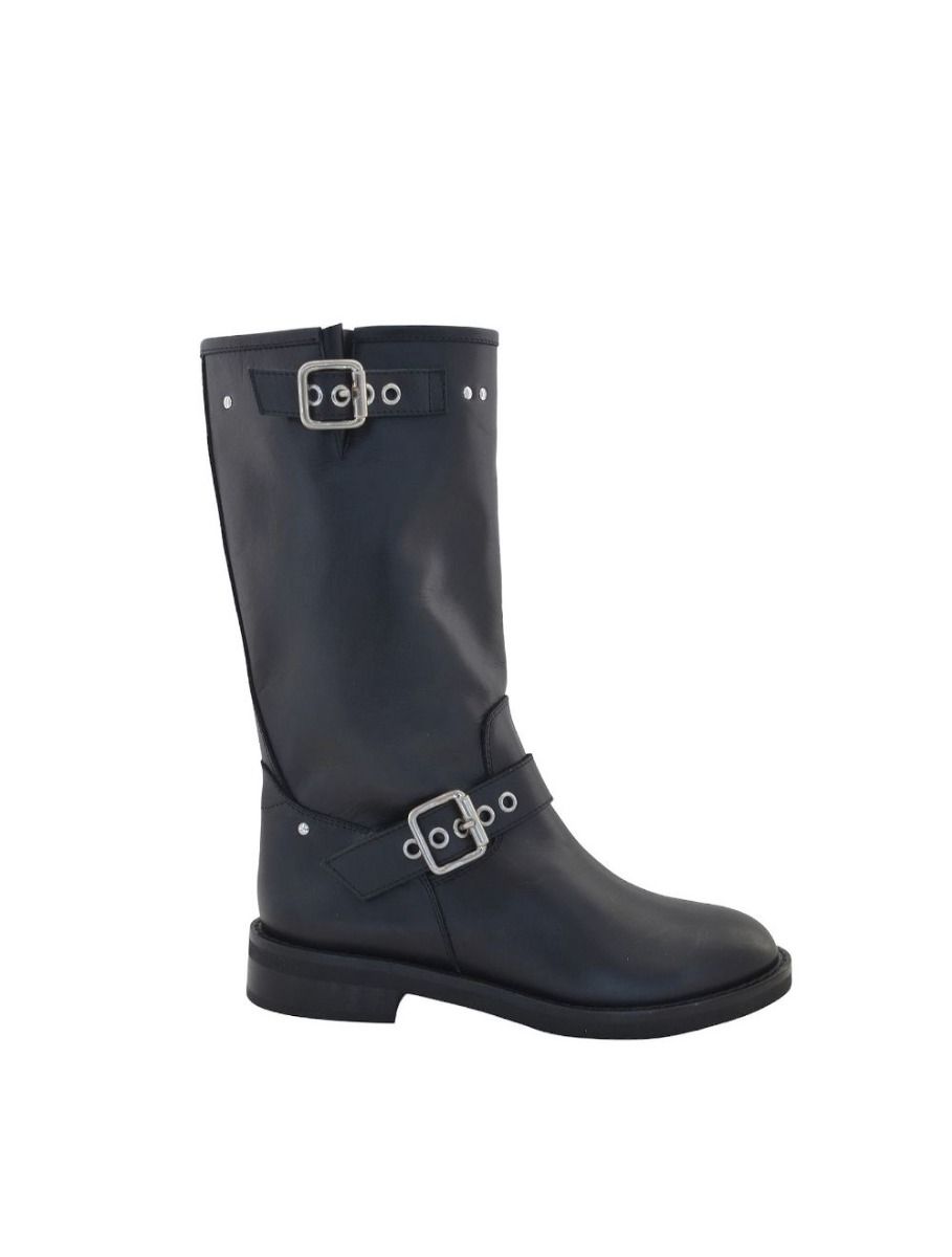 Via Roma 15 Biker doppia fibbia in pelle nera 4184 - Via Roma 15 Economico