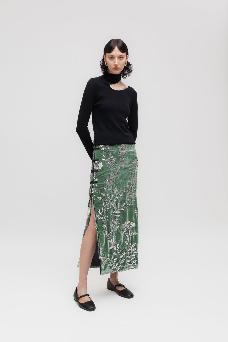﻿Weili zheng Gonna qipao in velluto ricamato Nuovo