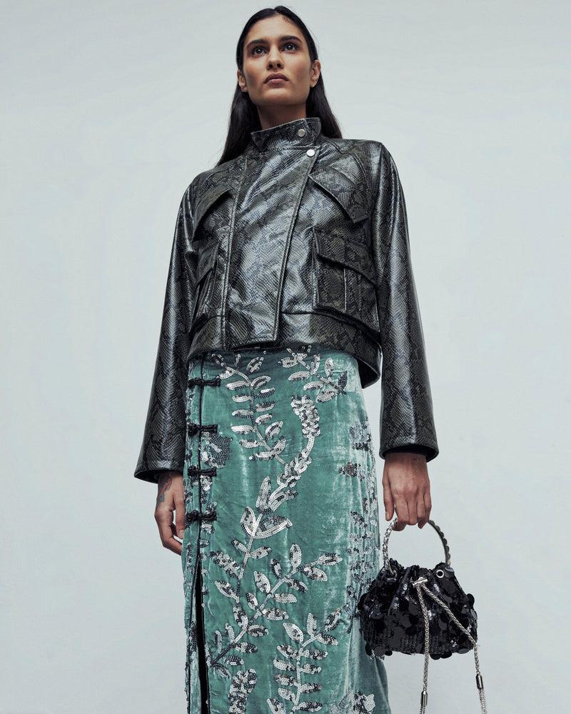 ﻿Weili zheng Gonna qipao in velluto ricamato Nuovo