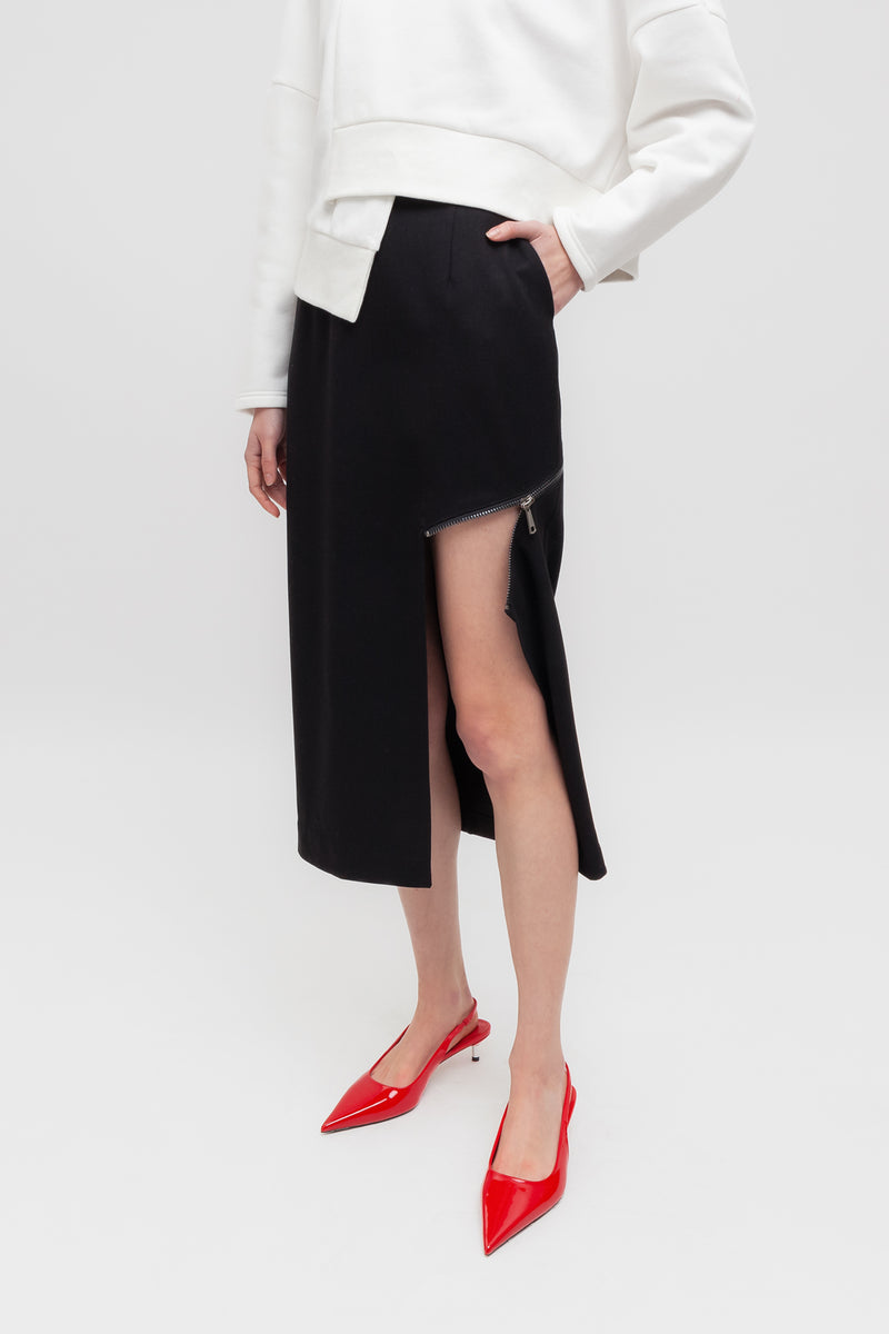 Weili zheng Longuette in gabardina con zip diagonale Fino al 60% di sconto