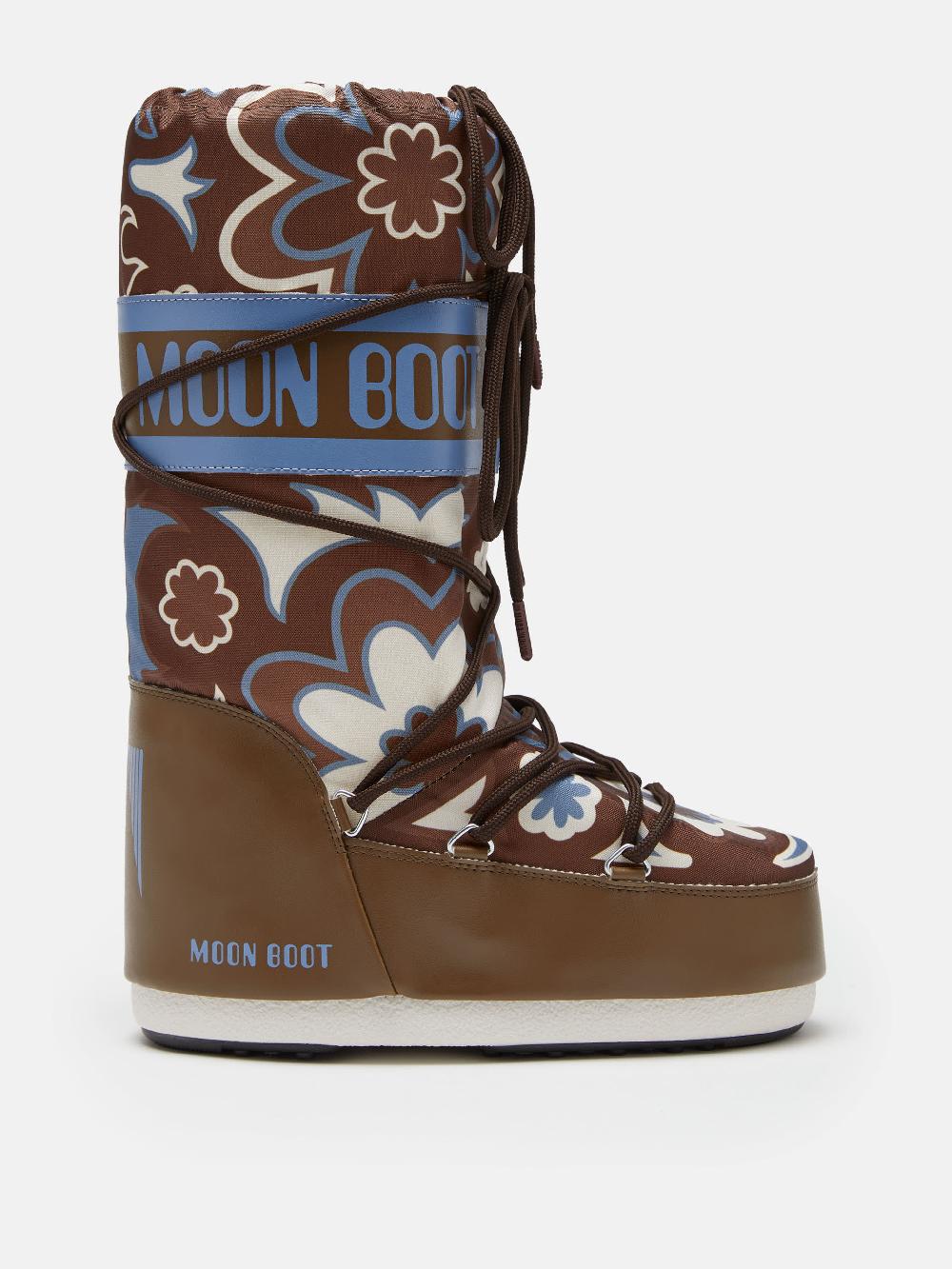 Moon Boot ICON MARRONE CON MOTIVO FLOREALE Vendita Calda