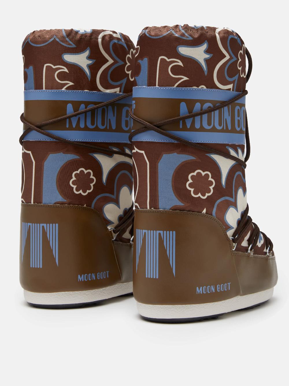 Moon Boot ICON MARRONE CON MOTIVO FLOREALE Vendita Calda