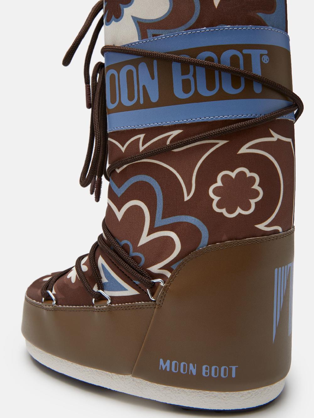 Moon Boot ICON MARRONE CON MOTIVO FLOREALE Vendita Calda