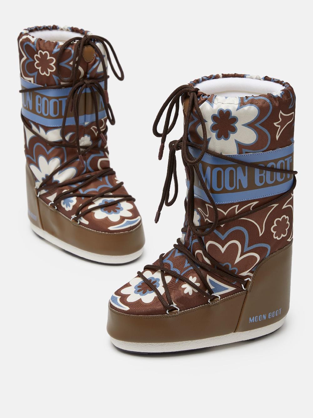 Moon Boot ICON MARRONE CON MOTIVO FLOREALE Vendita Calda