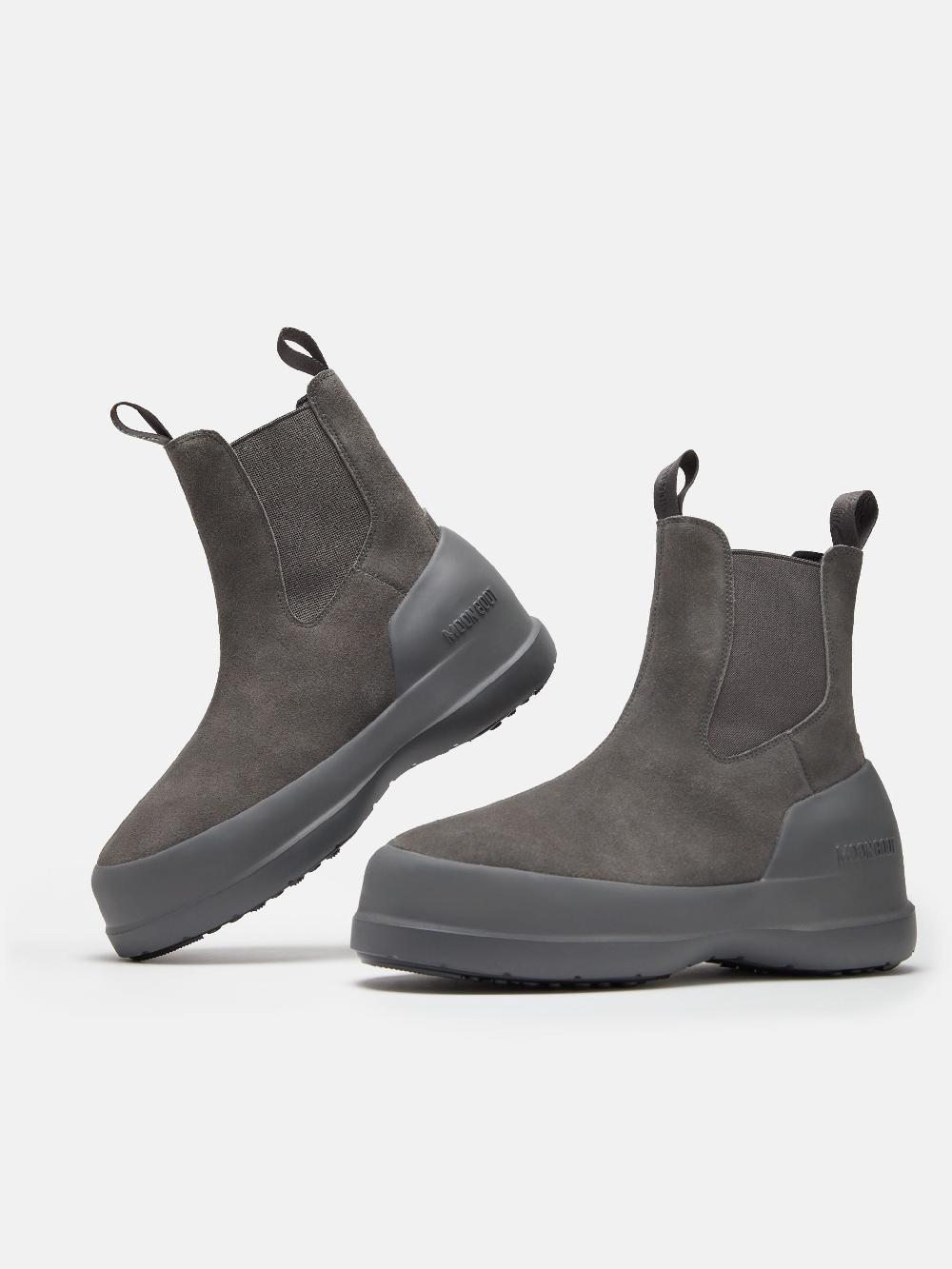 Moon Boot STIVALE LUNA CHELSEA GRIGIO IN PELLE SCAMOSCIATA Nuovo