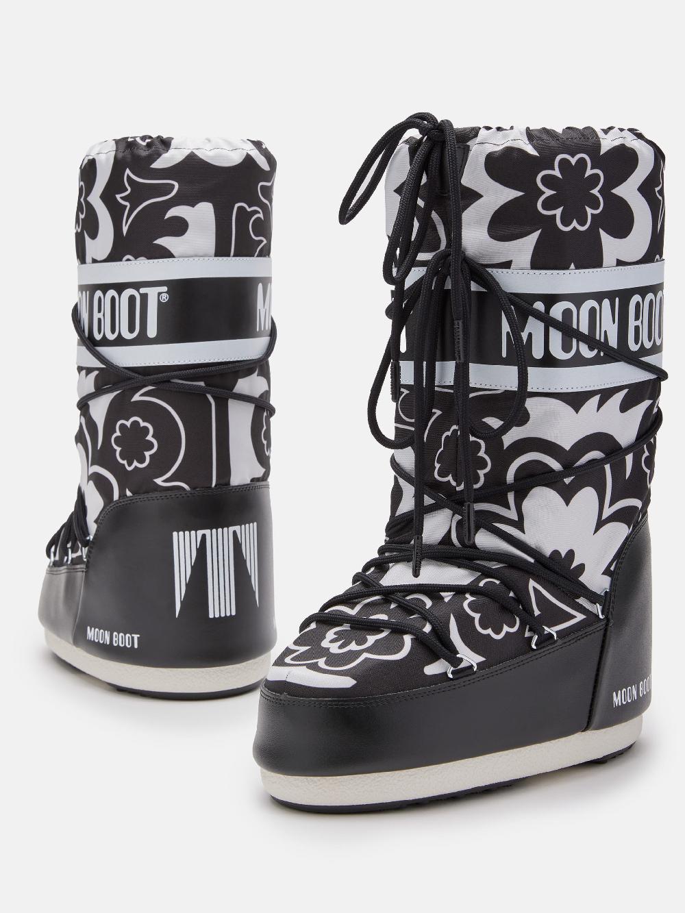 Moon Boot ICON NERO CON MOTIVO FLOREALE Soddisfazione Garantita