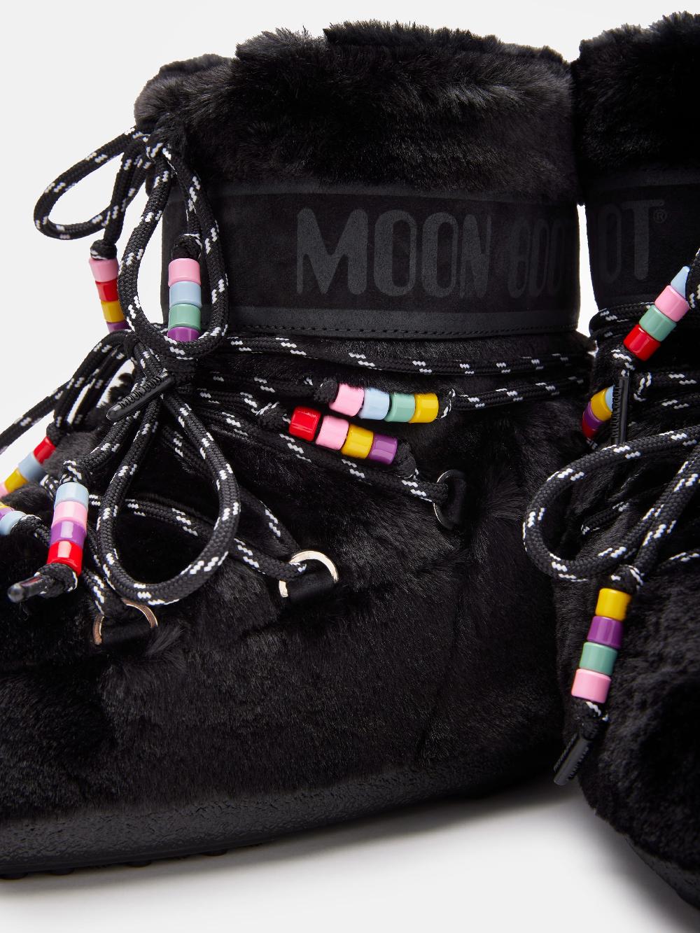 Moon Boot ICON LOW FAUX-FUR BEADS NERO Consegna Veloce