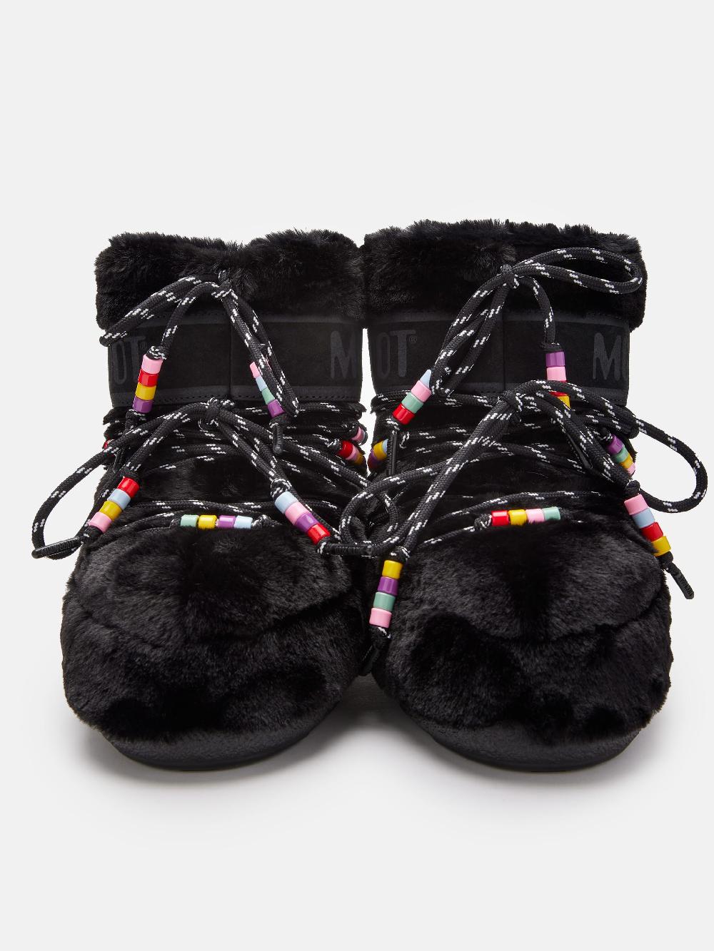 Moon Boot ICON LOW FAUX-FUR BEADS NERO Consegna Veloce