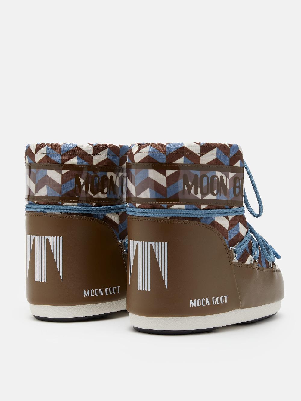 Moon Boot ICON LOW MARRONE CON STAMPA OPTICAL Vendita Calda