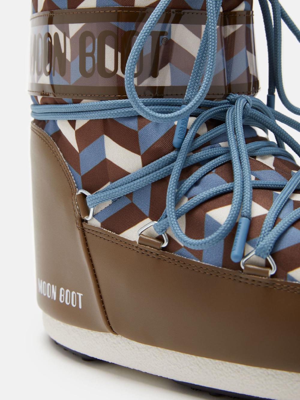 Moon Boot ICON LOW MARRONE CON STAMPA OPTICAL Vendita Calda