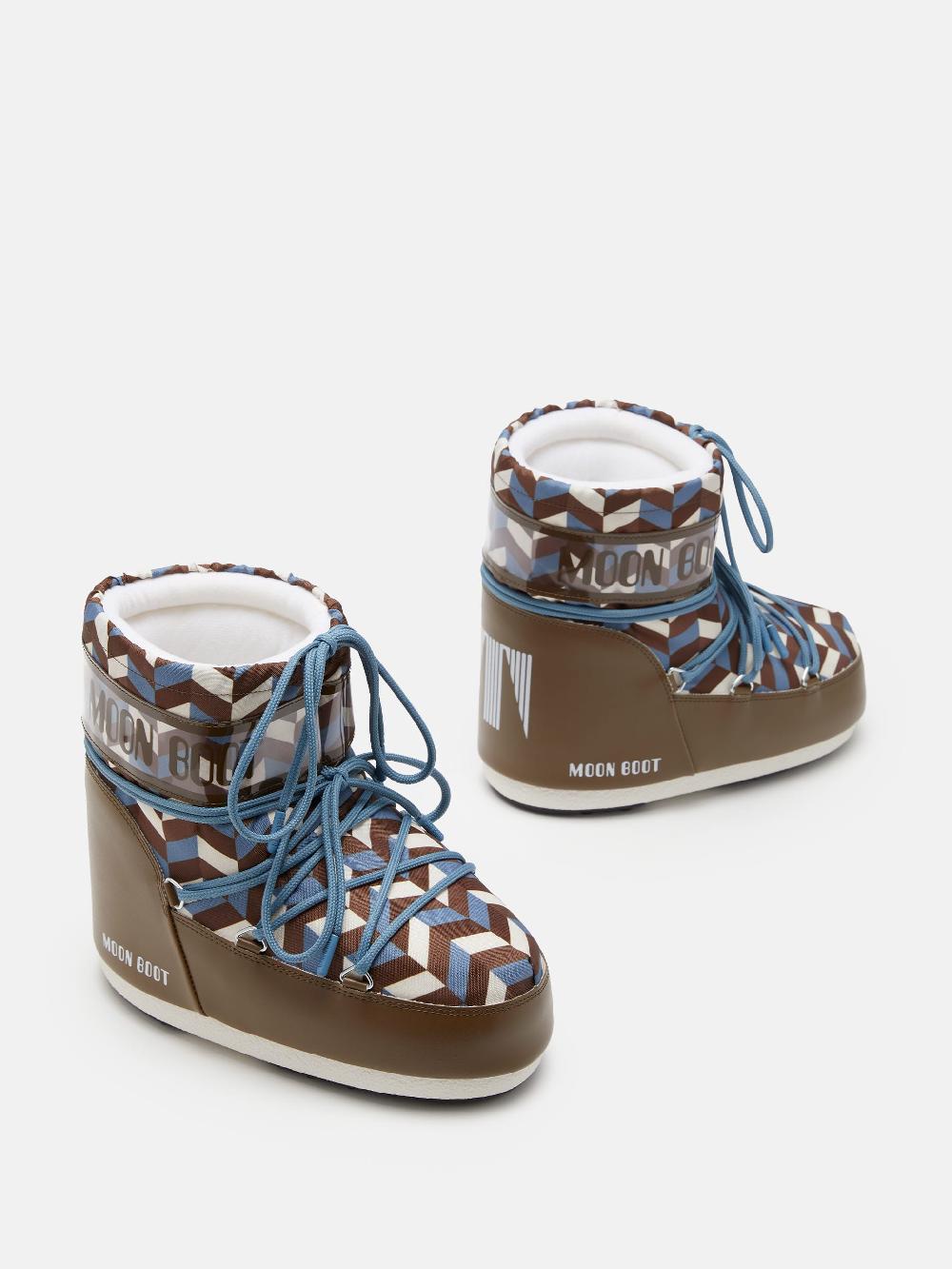 Moon Boot ICON LOW MARRONE CON STAMPA OPTICAL Vendita Calda