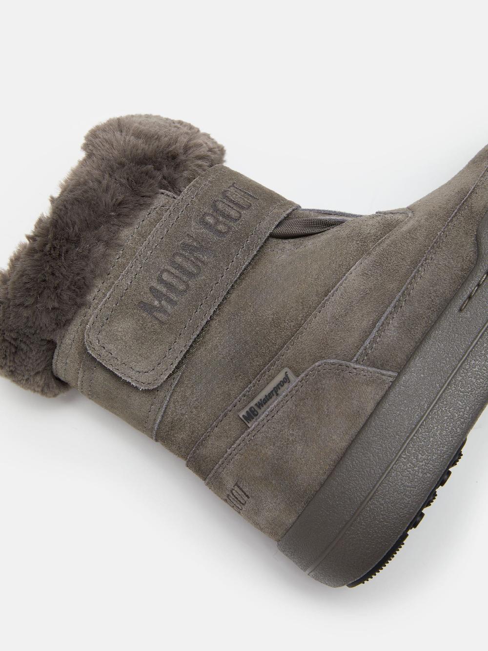 Moon Boot JUNIOR PARK GRIGIO IN PELLE SCAMOSCIATA CON CHIUSURA A STRAPPO In Saldo