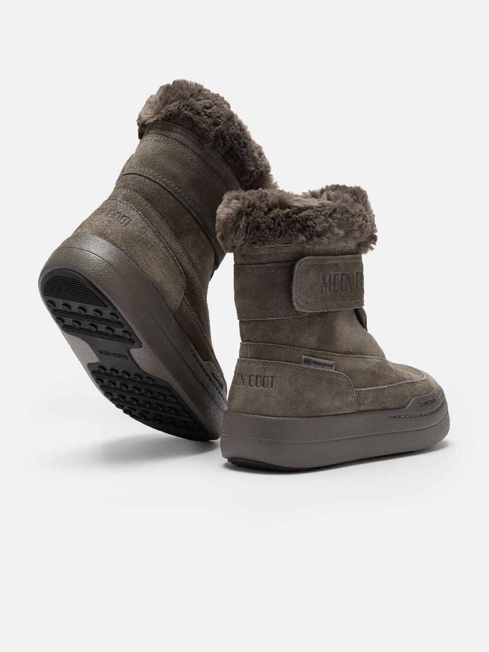 Moon Boot JUNIOR PARK GRIGIO IN PELLE SCAMOSCIATA CON CHIUSURA A STRAPPO In Saldo