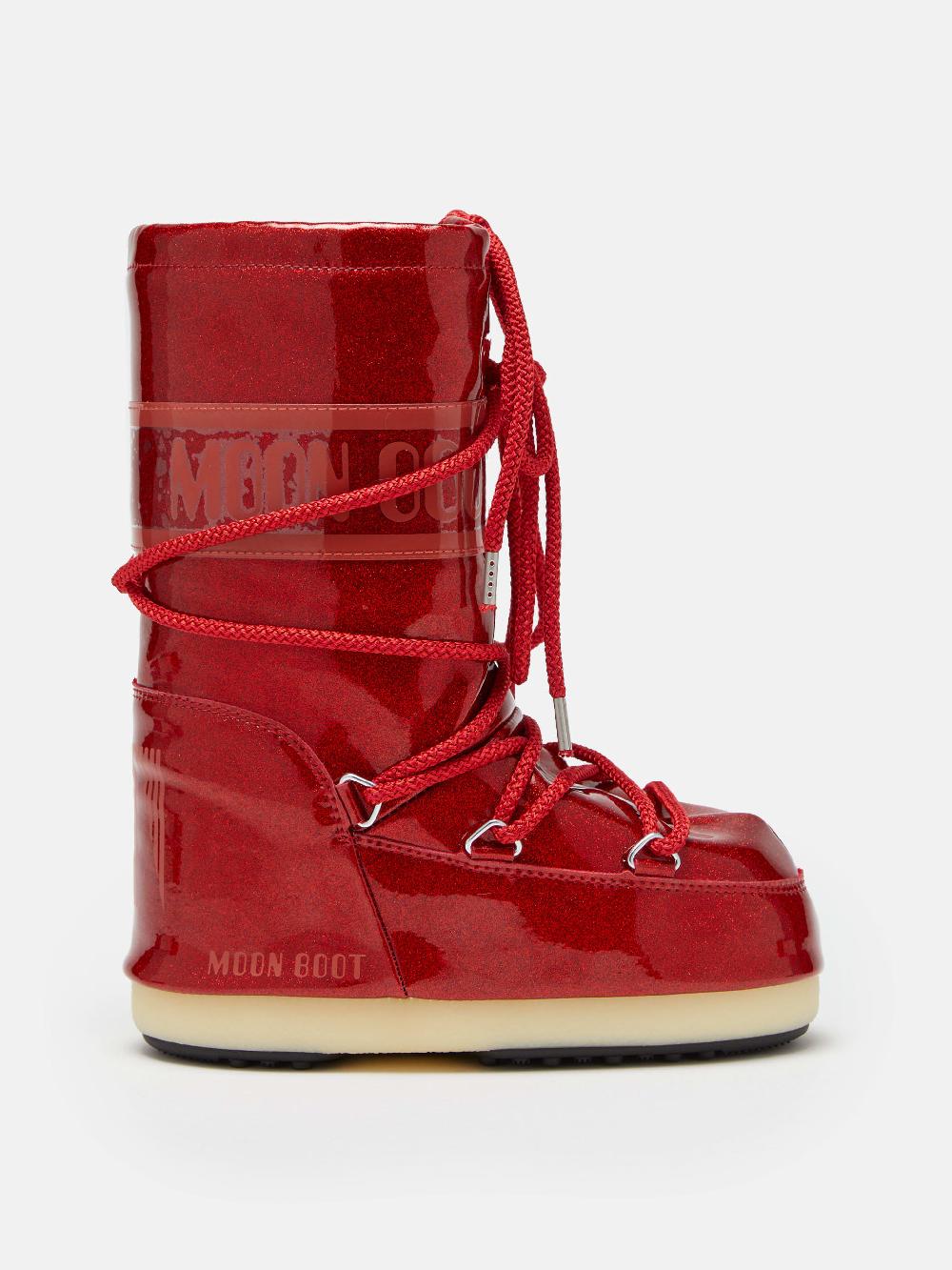 Moon Boot ICON JUNIOR GLITTER ROSSO Nuovo